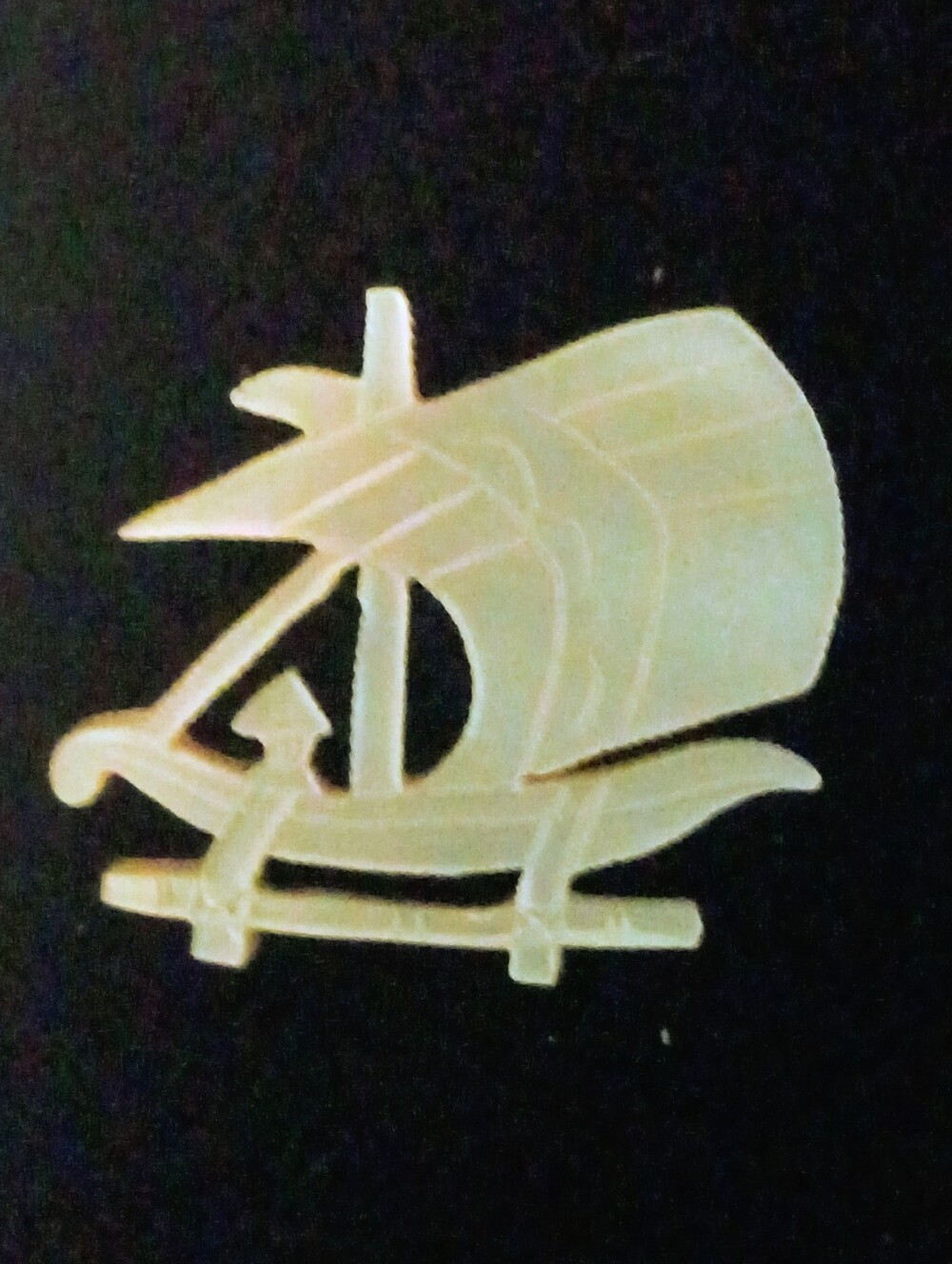 Mother Of Pearl Carved Ship Brooch